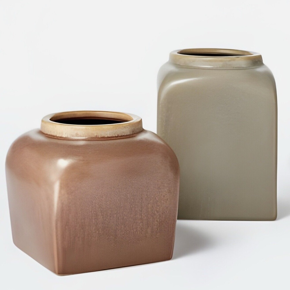 A Set of Modern Ceramic Vases-1 green-1 brown-Threshold designed w/Studio McGee
